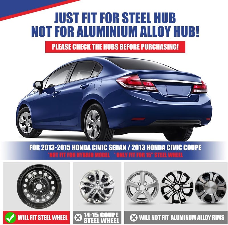 AUTOFREE 15” Chrome Finish Hubcaps for 2013-2015 Honda Civic Sedan, 2013 Honda Civic Coupe, Steel Wheels - Set of 4, Bolt-on Design Wheel Rim Covers, ABS&PC Material Hub Caps, 15-Inch Chrome Finish - Image 2